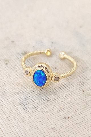 Bague en laiton plaquée à l'or jaune - Opale