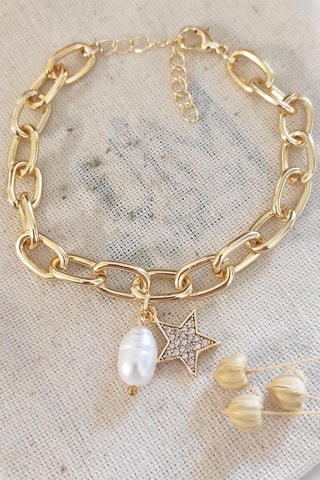 Bracelet - Plaqué or jaune, nacre et zircons