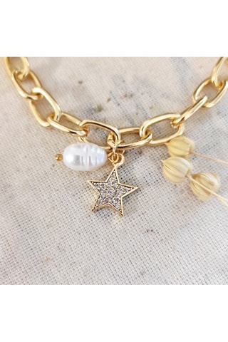 Bracelet - Plaqué or jaune, nacre et zircons
