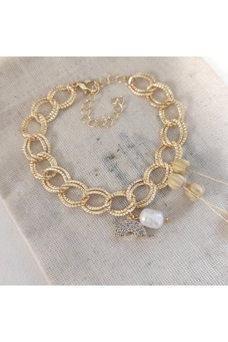 Bracelet - Plaqué or jaune, nacre et zircons