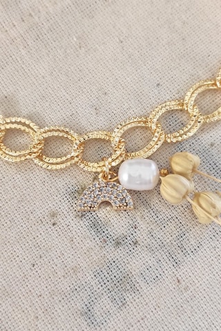 Bracelet - Plaqué or jaune, nacre et zircons