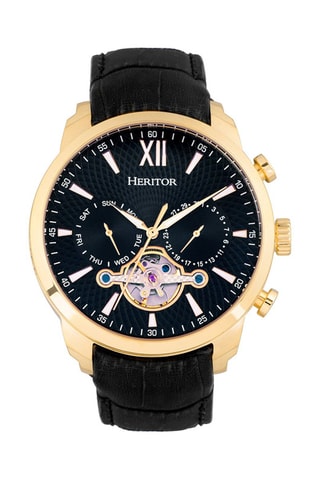 Leren Automatisch Horloge Arthur Heritor - Zwart en Goudkleurig
