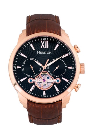 Leren Automatisch Horloge Arthur Heritor - Chronograaf - Bruin en Roségoudkleurig