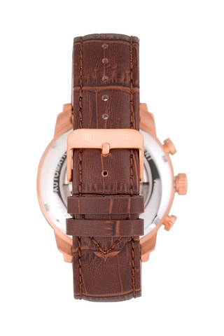 Leren Automatisch Horloge Arthur Heritor - Chronograaf - Bruin en Roségoudkleurig
