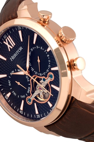 Leren Automatisch Horloge Arthur Heritor - Chronograaf - Bruin en Roségoudkleurig