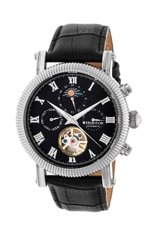Leren Automatisch Horloge Winston - Zwart en Zilverkleurig