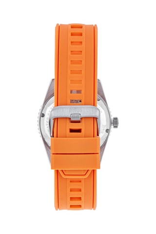 Automatisch Rubberen Horloge met Robijn - Oranje en Zilverkleurig
