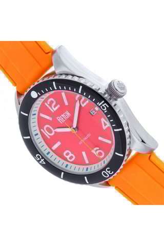 Automatisch Rubberen Horloge met Robijn - Oranje en Zilverkleurig