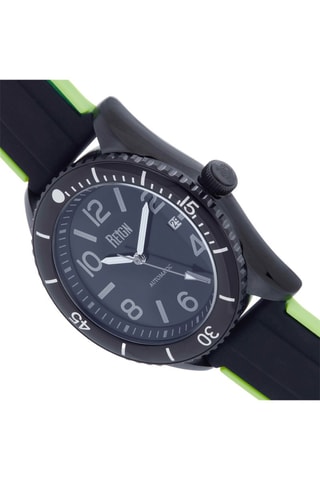 Automatisch Rubberen Horloge met Robijn - Zwart en Lichtgroen