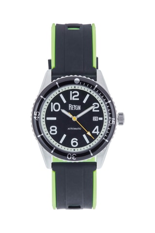 Automatisch Rubberen Horloge met Edelstenen - Zwart en Zilverkleurig