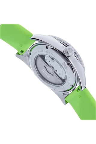 Automatisch Rubberen Horloge met Edelstenen - Zwart en Zilverkleurig