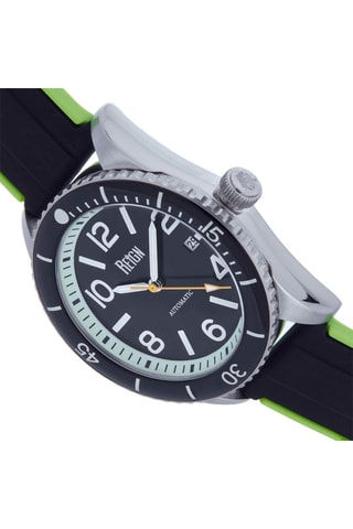 Automatisch Rubberen Horloge met Edelstenen - Zwart en Zilverkleurig