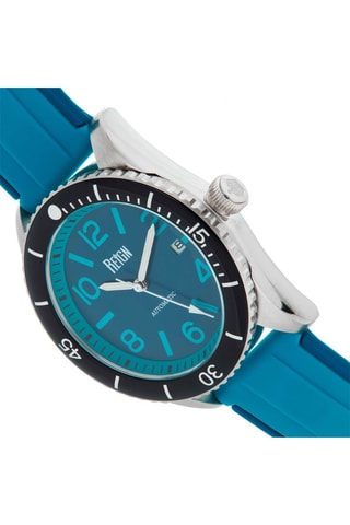 Automatisch Rubberen Horloge met Robijn - Turquoise en Zilverkleurig