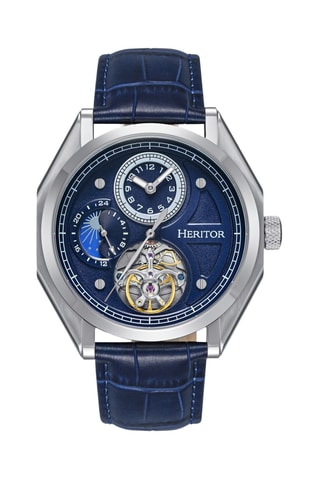 Leren Automatische Horloge Antoni - Marineblauw en Zilverkleurig