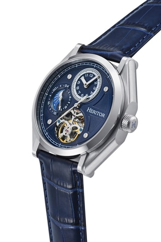 Leren Automatische Horloge Antoni - Marineblauw en Zilverkleurig