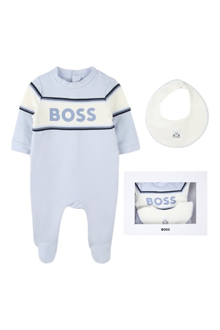 Grenouillère et bavoir en coton biologique - Ciel - Boss