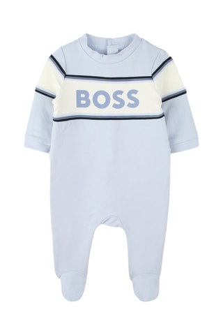 Grenouillère et bavoir en coton biologique - Ciel - Boss
