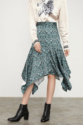 Asymmetrische Midi-rok Wit en Smaragdgroen