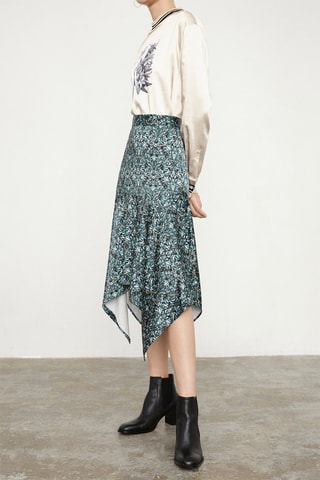 Asymmetrische Midi-rok Wit en Smaragdgroen