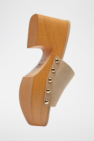 Mules à talons en nubuck - Beige