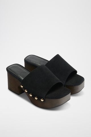 Mules à talons en nubuck - Noir