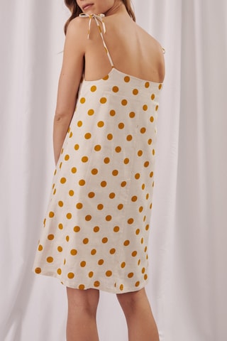 Robe trapèze en lin - 
Blanc et moutarde