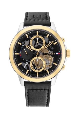 Leren Quartz Horloge Henry - Zwart en Goudkleurig