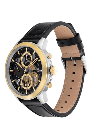 Leren Quartz Horloge Henry - Zwart en Goudkleurig