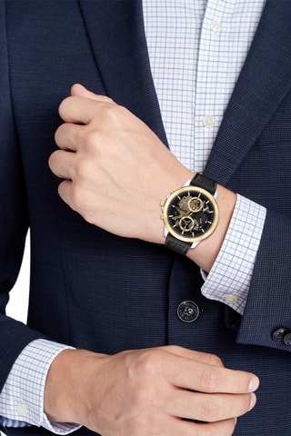 Leren Quartz Horloge Henry - Zwart en Goudkleurig