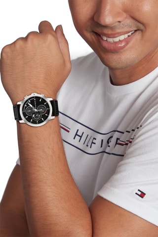 Leren Quartz Horloge Jameson Le - Zwart en Zilverkleurig