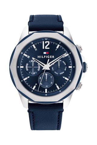 Leren Quartz Horloge Lars -  Blauw en Zilverkleurig