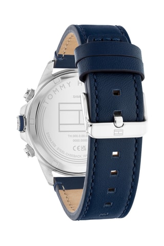 Leren Quartz Horloge Lars -  Blauw en Zilverkleurig