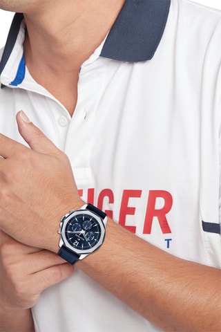 Leren Quartz Horloge Lars -  Blauw en Zilverkleurig