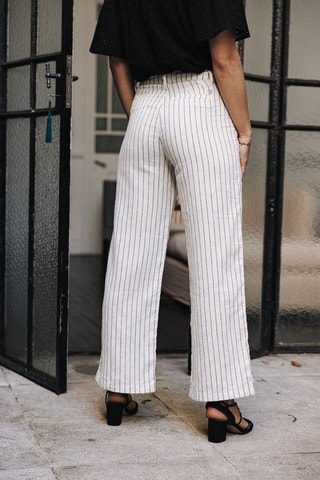 Pantalon flare en lin taille haute Esmée Monterey - Ecru et bleu foncé