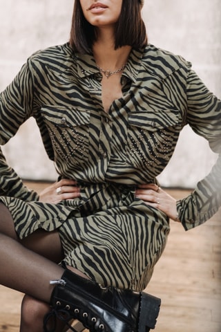Vestido-camisa Ravissa Svanna - Verde-azeitona e preto