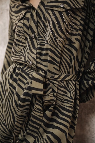 Vestido-camisa Ravissa Svanna - Verde-azeitona e preto