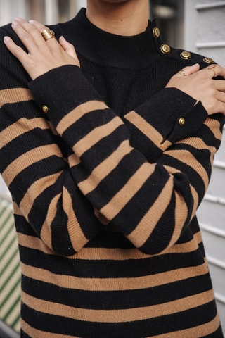 Vestido direito Reliane Stripes - Preto e camel