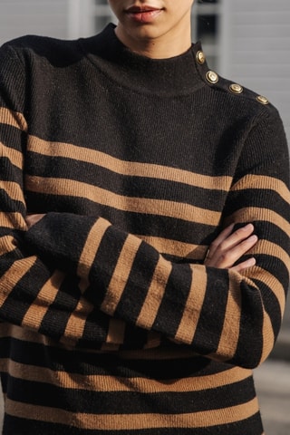 Vestido direito Reliane Stripes - Preto e camel
