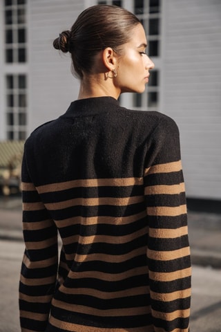 Vestido direito Reliane Stripes - Preto e camel