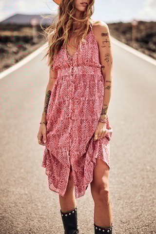 Vestido direito Reny Tigrea Vermelho e branco