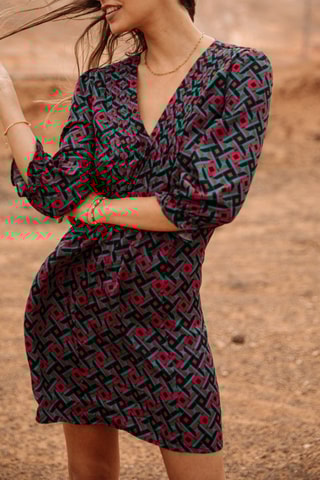 Vestido Juna Cruz - Rosa e verde