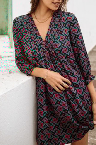 Vestido Juna Cruz - Rosa e verde