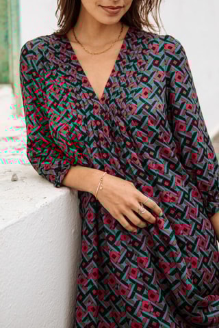 Vestido Juna Cruz - Rosa e verde