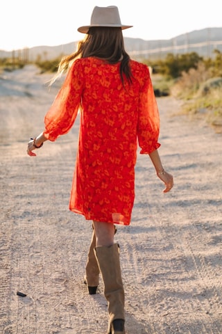 Vestido Juna Blurred Flowers - Laranja