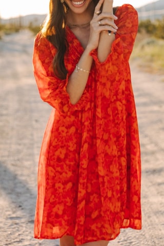 Vestido Juna Blurred Flowers - Laranja