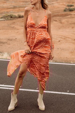 Vestido Reyes Deserty - Laranja e branco