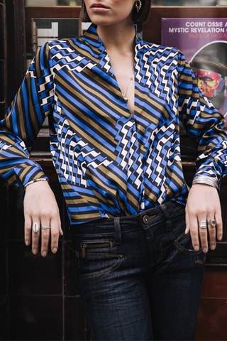 Blusa - Azul e castanho