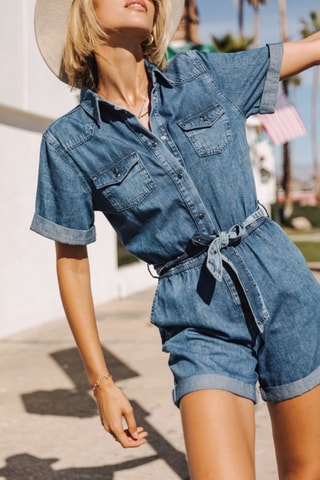 Macacão curto Edna Denim - Azul
