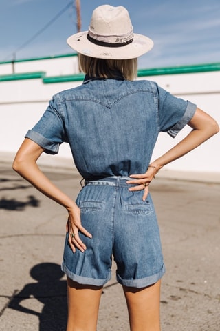 Macacão curto Edna Denim - Azul
