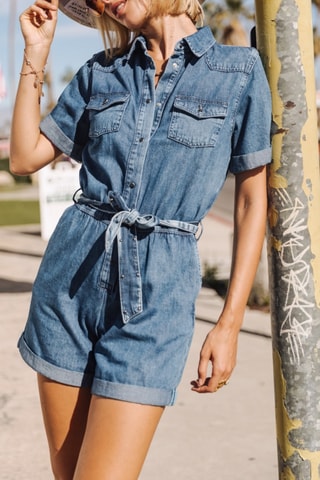 Macacão curto Edna Denim - Azul